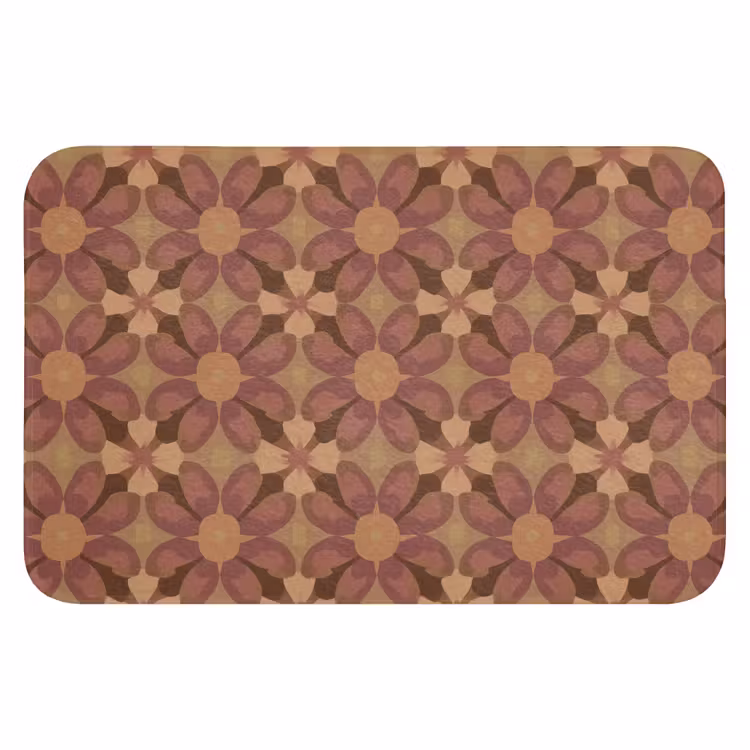 Retro - Bloemen - Bruin Badmat klein 997 -3d