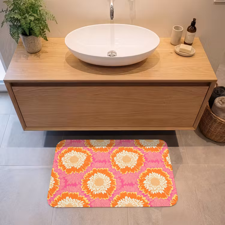 Retro - Bloemen - Kleurrijk Badmat klein 997 -sfeer1