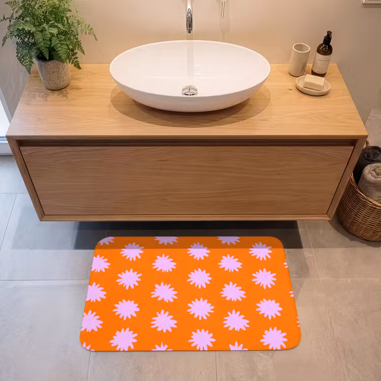 Retro - Bloemen - Oranje Badmat klein 997 -sfeer1