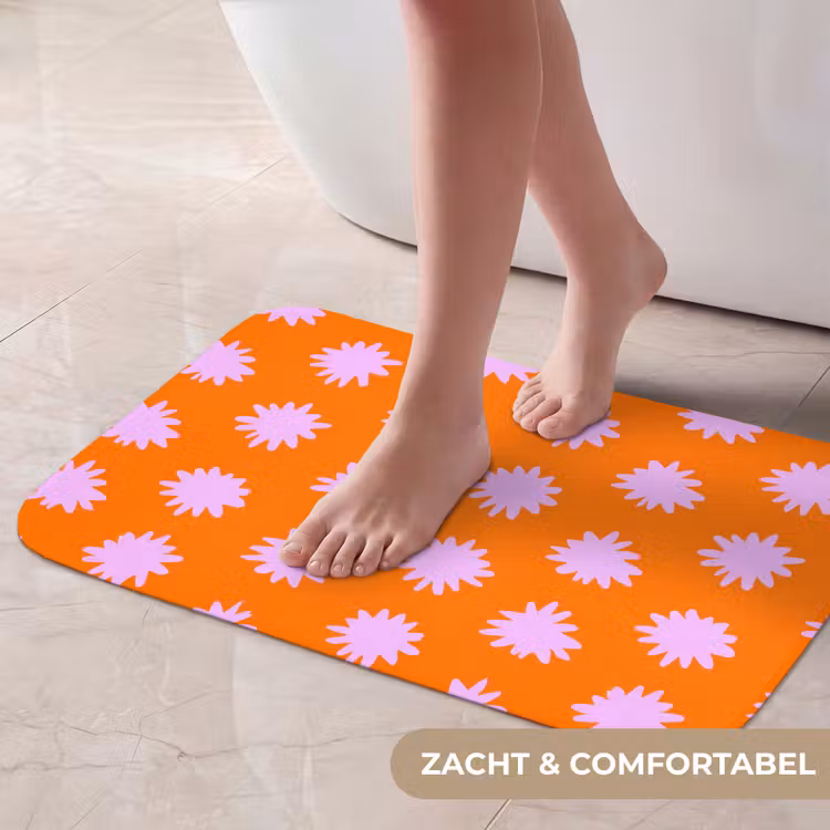 Retro - Bloemen - Oranje Badmat klein 997 -USP_ZachtNL