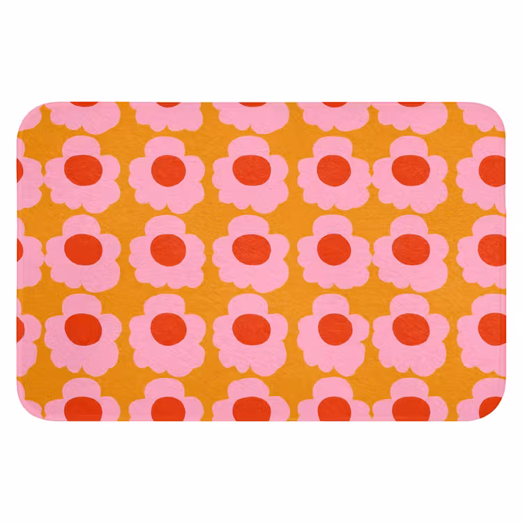 Retro - Bloemen - Roze Badmat klein 997 -3d
