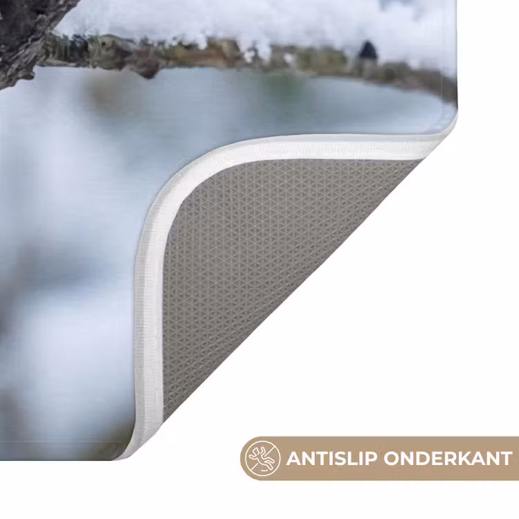 Roodborstje - Tak - Sneeuw - Winter - Levendig Badmat klein -USP_AntislipNL