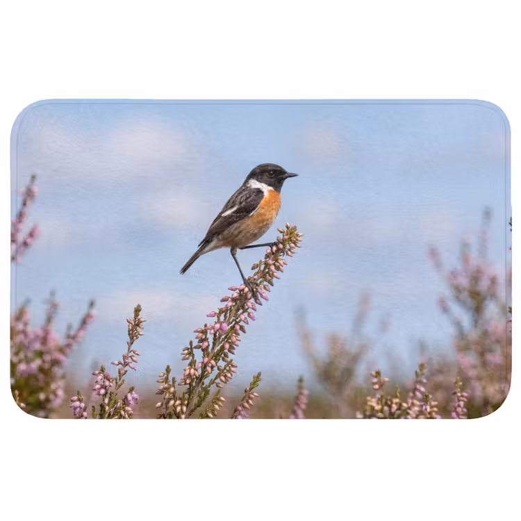 Roodborsttapuit - Heide - Paars - Natuur - Sfeervol Badmat klein -3d