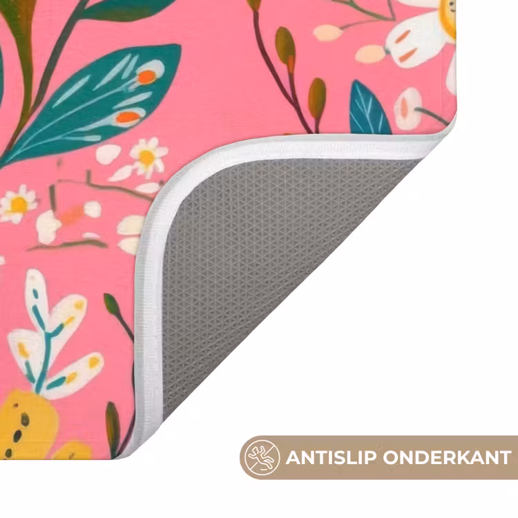 Roze - Bloemen - Wit - Oranje Badmat klein -USP_AntislipNL