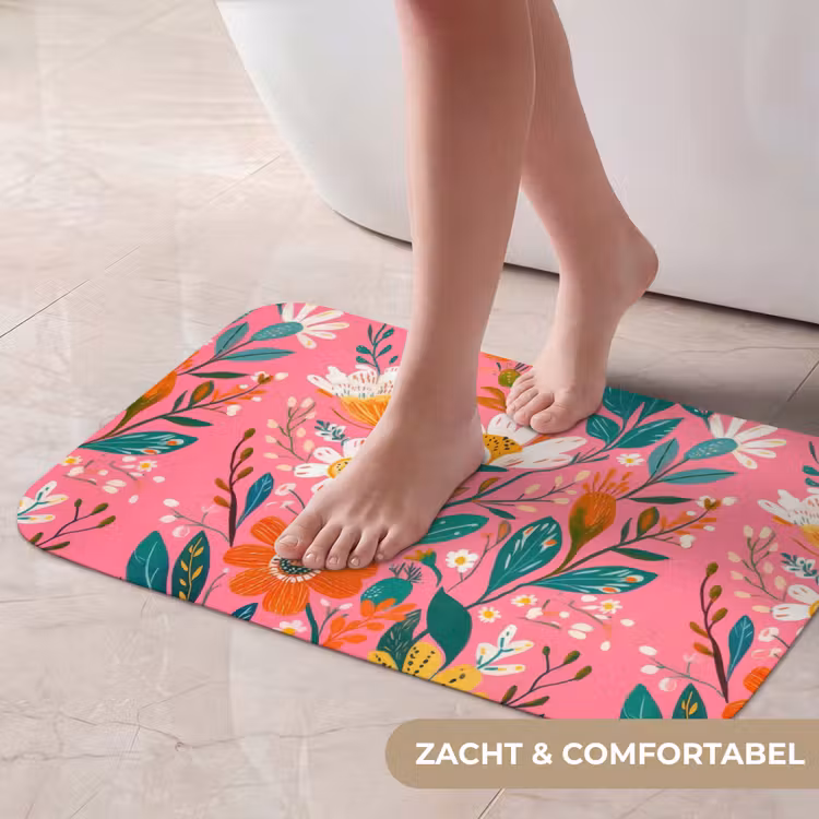 Roze - Bloemen - Wit - Oranje Badmat klein -USP_ZachtNL