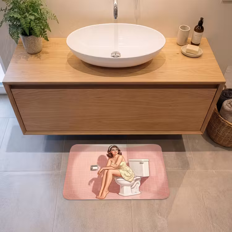 Roze - Retro - Vrouw Badmat klein -sfeer1