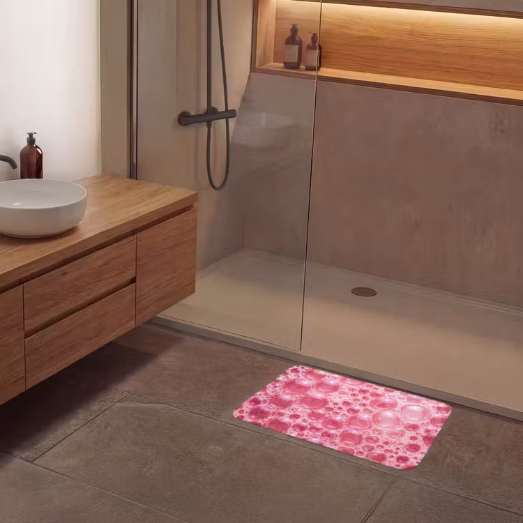 Roze - Schuim - Bubbels Badmat klein -sfeer2