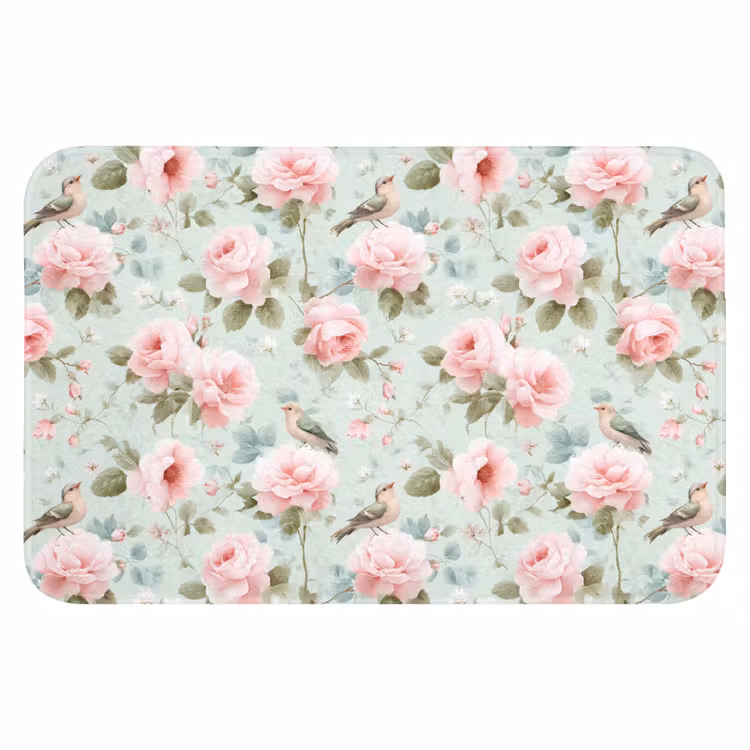 Rozen - Vogels - Pastel - Kleurrijk Badmat klein 997 -3d