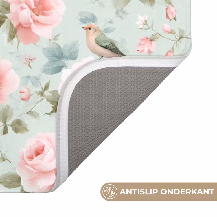 Rozen - Vogels - Pastel - Kleurrijk Badmat klein 997 -USP_AntislipNL