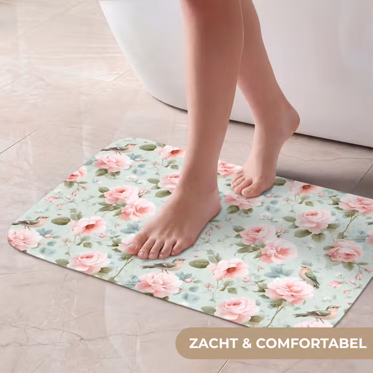 Rozen - Vogels - Pastel - Kleurrijk Badmat klein 997 -USP_ZachtNL