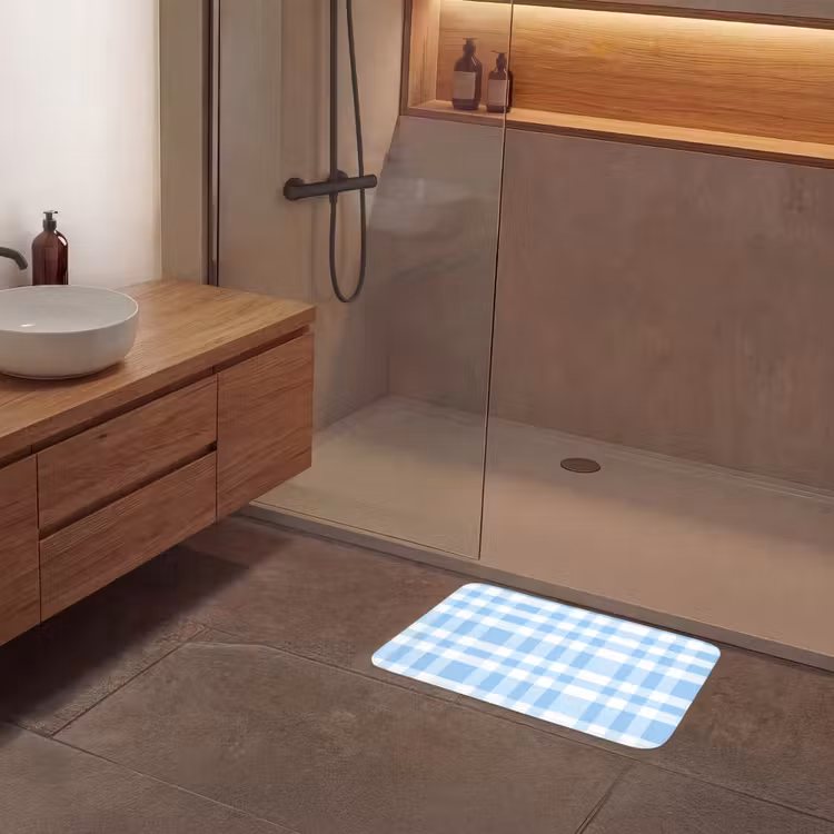 Ruit - Patroon - Blauw Badmat klein 997 -sfeer2
