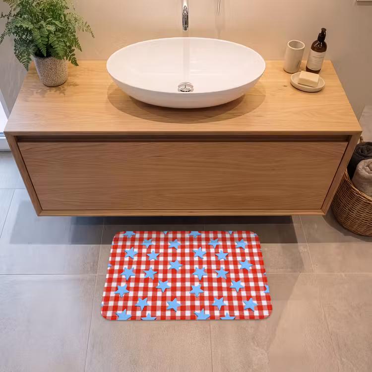 Ruit - Sterren - Rood Badmat klein 997 -sfeer1