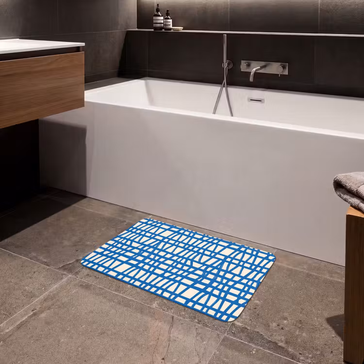 Ruitpatroon - Blauw - Crème Badmat klein 997 -sfeer3