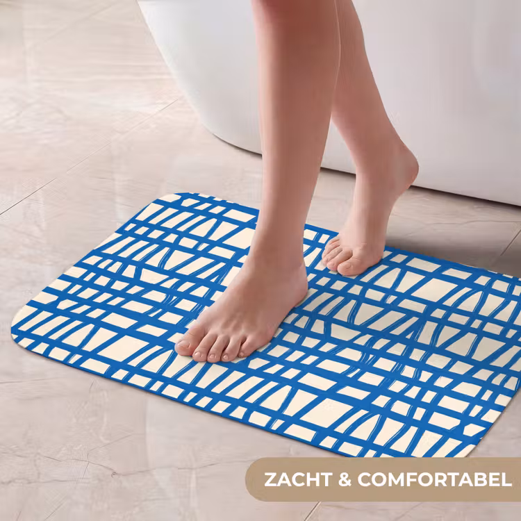 Ruitpatroon - Blauw - Crème Badmat klein 997 -USP_ZachtNL