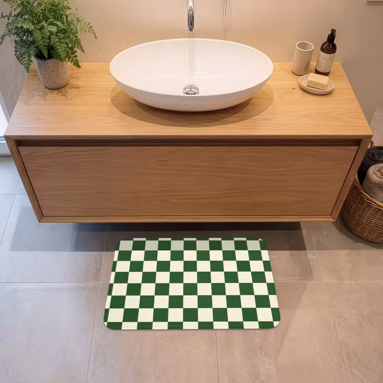Schaakbord - Patroon - Groen Badmat klein 997 -sfeer1