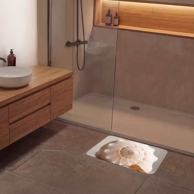 Schelp - Detail - Beige Badmat klein -sfeer2