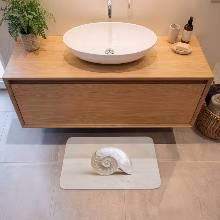 Schelp - Spiraal - Beige Badmat klein -sfeer1