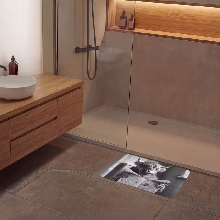 Schotse hooglander - Koe - Krant - WC - Zwart wit Badmat klein -sfeer2