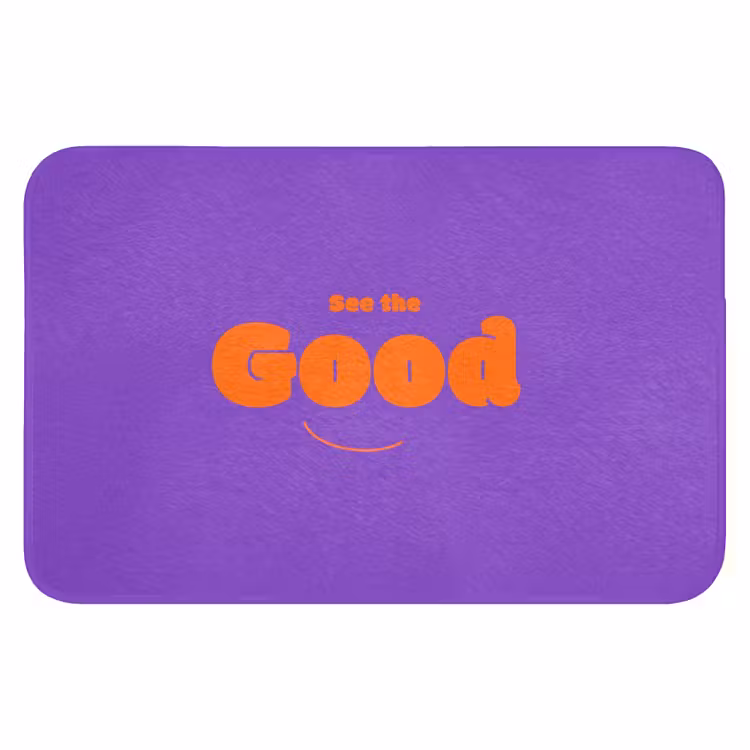 See the good - Oranje - Paars - Smiley Badmat klein -3d