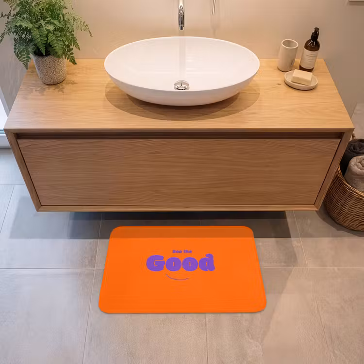 See the good - Paars - Oranje - Smiley Badmat klein -sfeer1