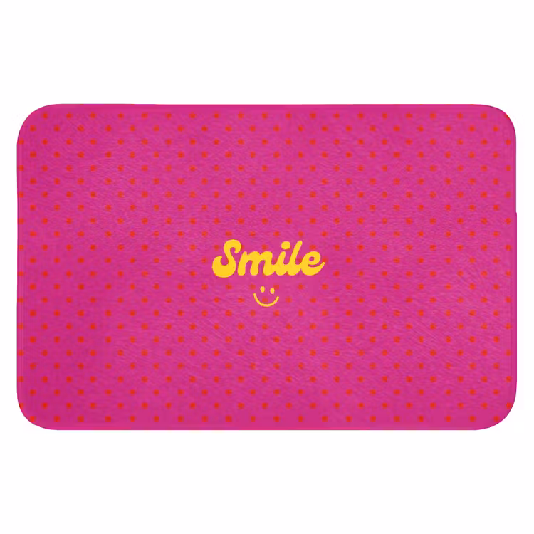 Smile - Stippen - Geel - Smiley - Roze Badmat klein -3d