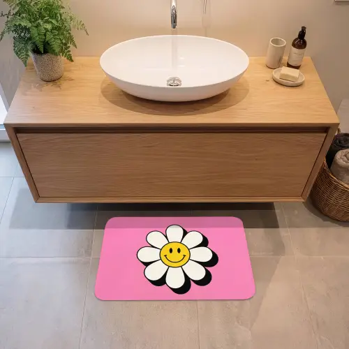 Smiley - Bloem - Roze Badmat klein -sfeer1
