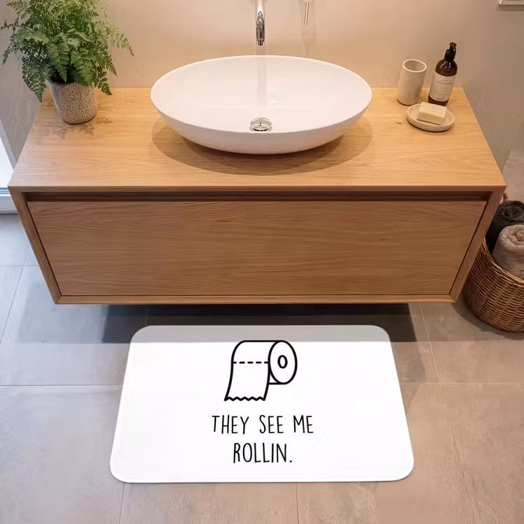Spreuk - WC papier - They see me rollin - Wit - Quotes Badmat klein -sfeer1