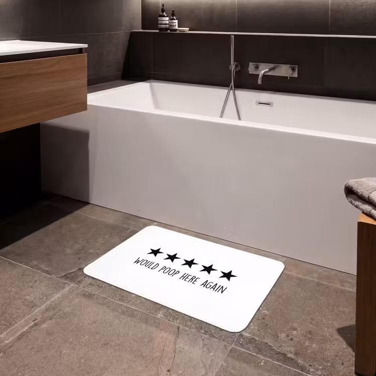 Spreuken - Would poop here again - Zwart - Quote Badmat klein -sfeer3