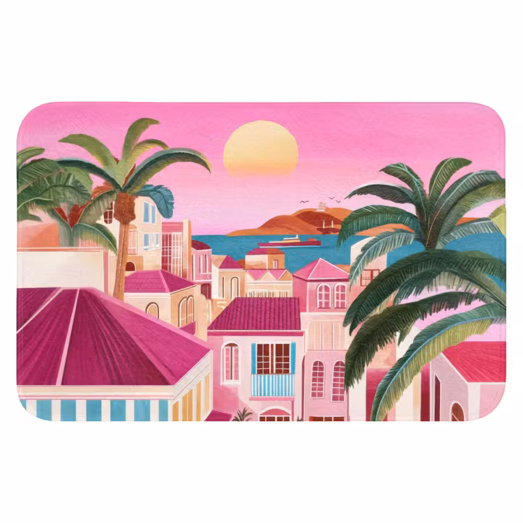 Stad - Roze - Palmbomen Badmat klein -3d