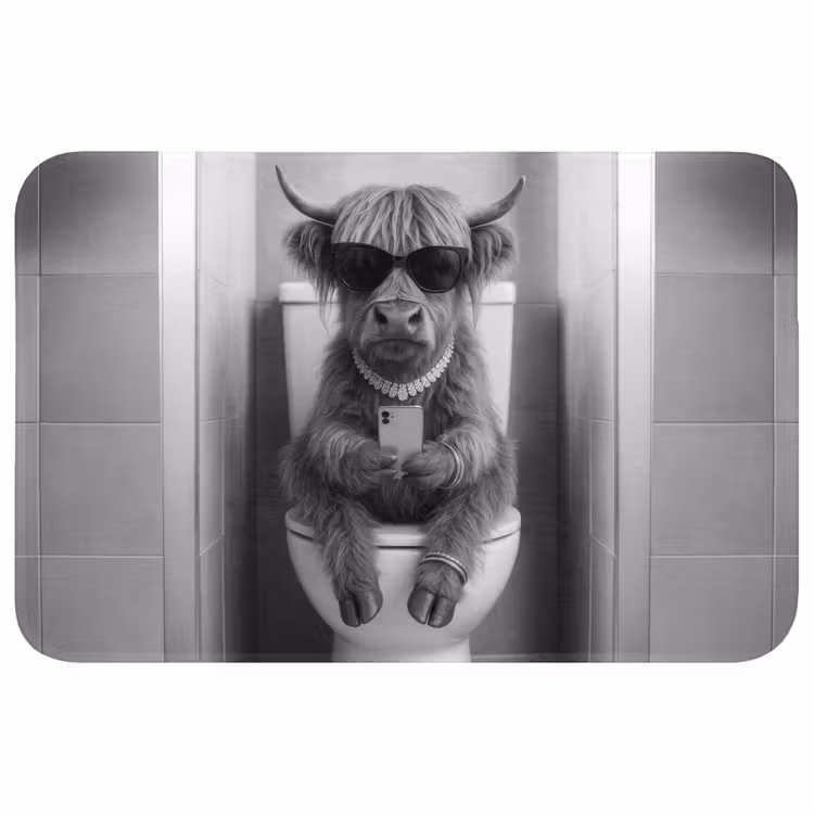 Stier - Telefoon - Toilet - Zwart - Wit Badmat klein -3d