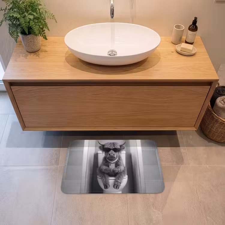 Stier - Telefoon - Toilet - Zwart - Wit Badmat klein -sfeer1