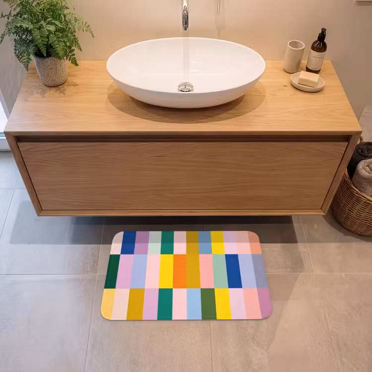 Stroken - Blauw - Patroon - Abstract Badmat klein -sfeer1
