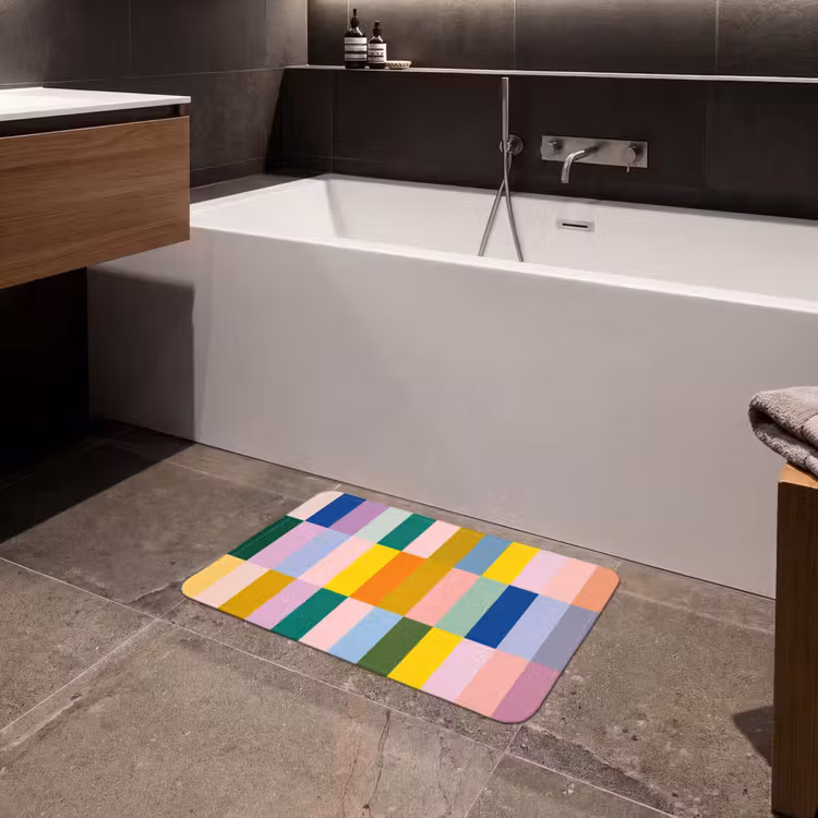 Stroken - Blauw - Patroon - Abstract Badmat klein -sfeer3