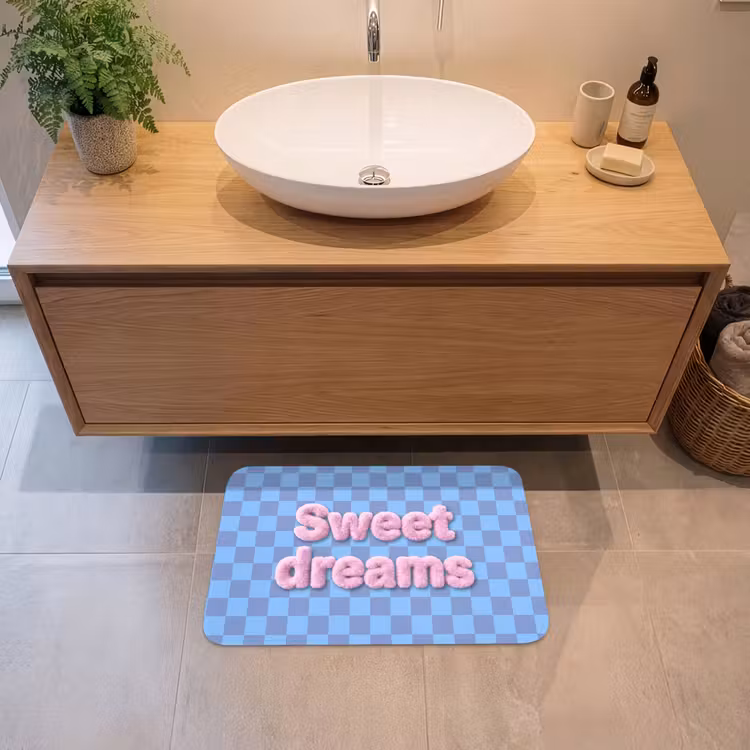 Sweet dreams - Vierkanten - Roze - Blauw Badmat klein -sfeer1