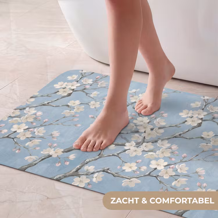 Takken - Kersenbloesem - Blauw Badmat klein -USP_ZachtNL
