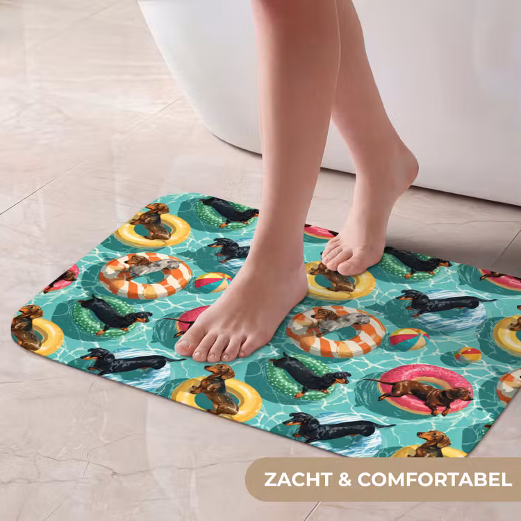Teckels - Zwembad - Kleurrijk Badmat klein 997 -USP_ZachtNL
