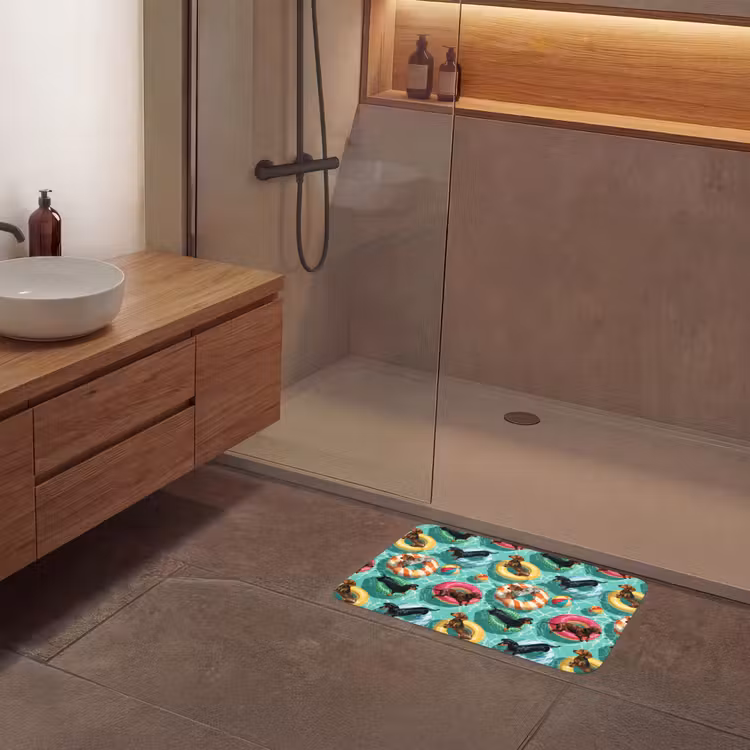 Teckels - Zwembad - Kleurrijk Badmat klein 997 -sfeer2