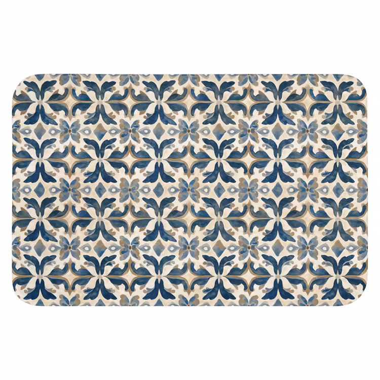 Tegel - Patroon - Blauw - Beige Badmat klein 997 -3d