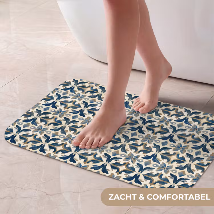 Tegel - Patroon - Blauw - Beige Badmat klein 997 -USP_ZachtNL