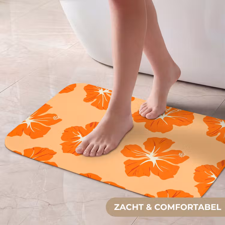 Tropisch - Hibiscus - Oranje Badmat klein 997 -USP_ZachtNL