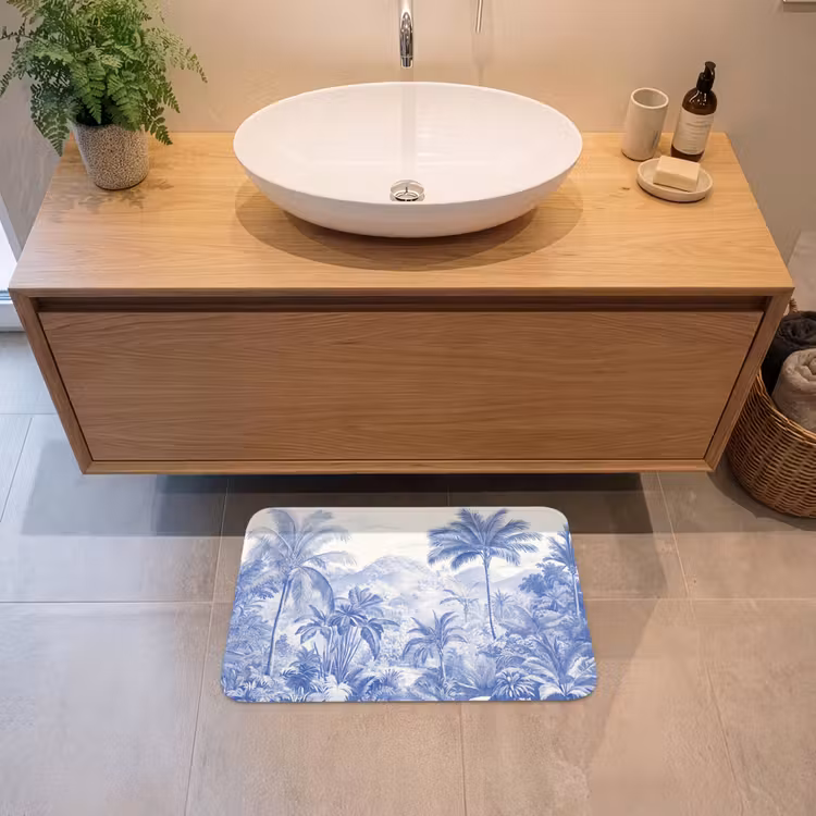 Tropisch - Jungle - Blauw Badmat klein -sfeer1