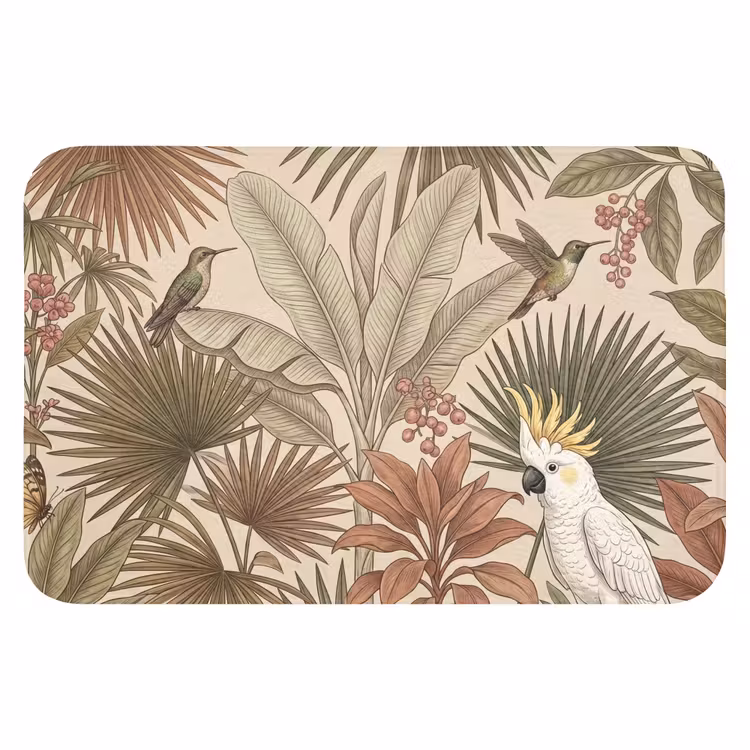Tropisch - Vogels - Beige Badmat klein -3d