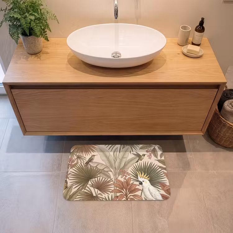 Tropisch - Vogels - Beige Badmat klein -sfeer1