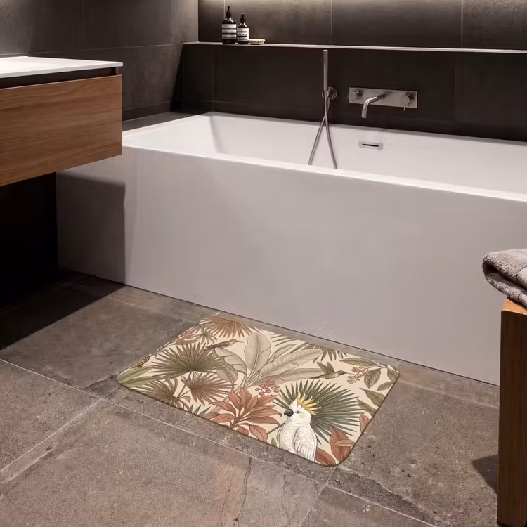 Tropisch - Vogels - Beige Badmat klein -sfeer3