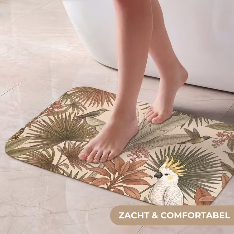 Tropisch - Vogels - Beige Badmat klein -USP_ZachtNL