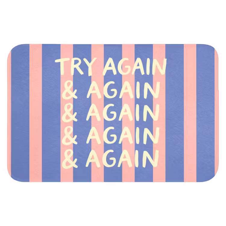 Try again - Strepen - Roze - Verticaal - Blauw Badmat klein -3d
