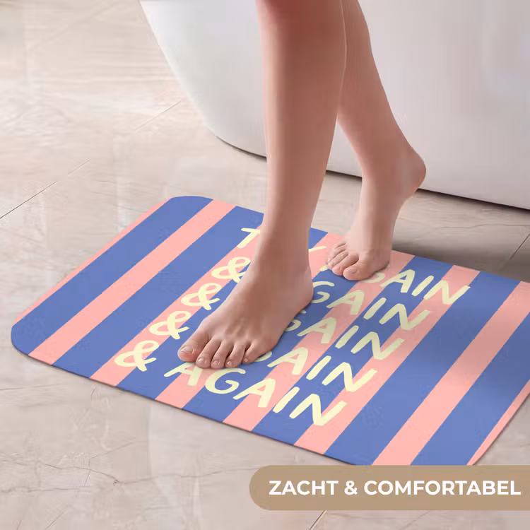 Try again - Strepen - Roze - Verticaal - Blauw Badmat klein -USP_ZachtNL