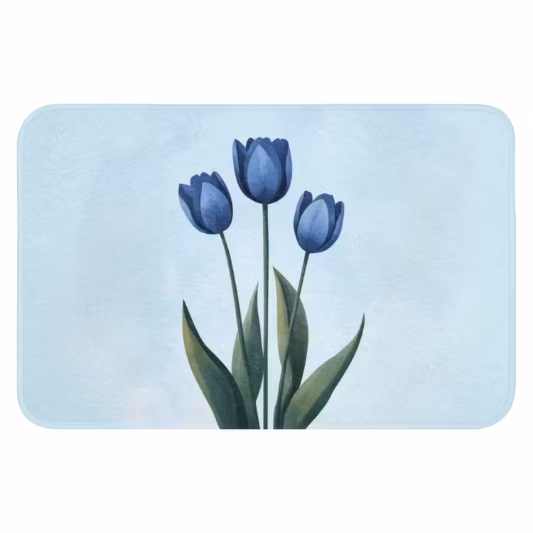 Tulpen - Blauw - Bladeren Badmat klein -3d