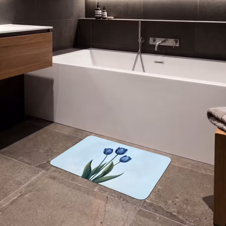 Tulpen - Blauw - Bladeren Badmat klein -sfeer3