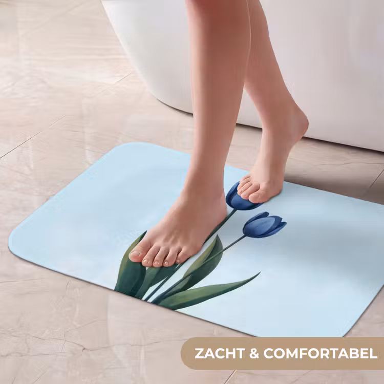 Tulpen - Blauw - Bladeren Badmat klein -USP_ZachtNL